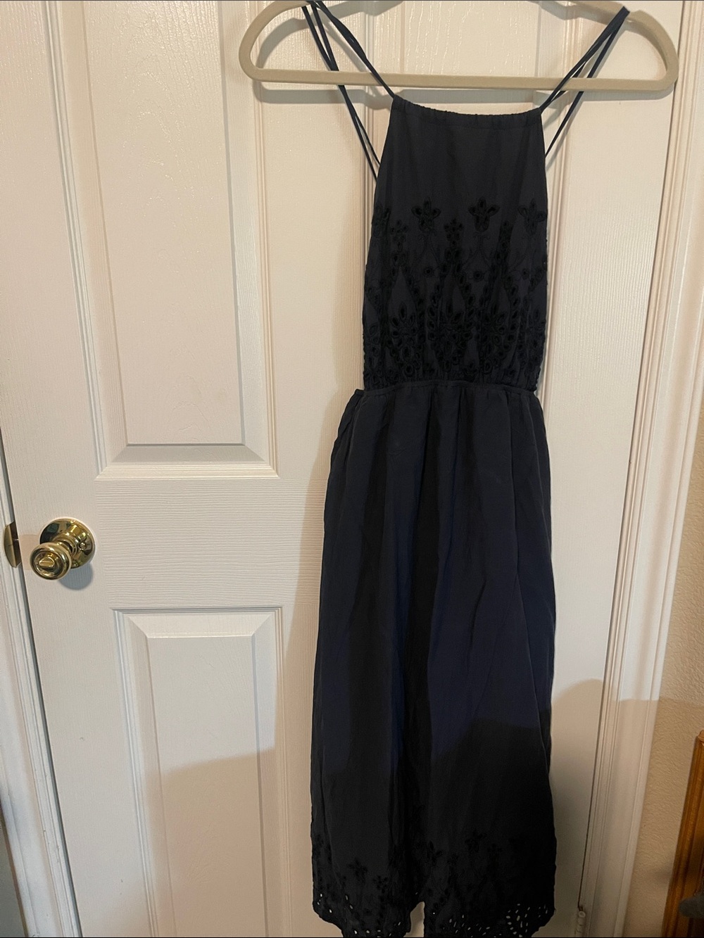Sleeveless Embroidered Midi Dress in Navy